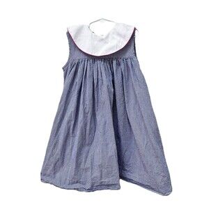 Vintage Monday's Child Blue & White Checkered Dress Girls Sz 6x Round Bib Collar